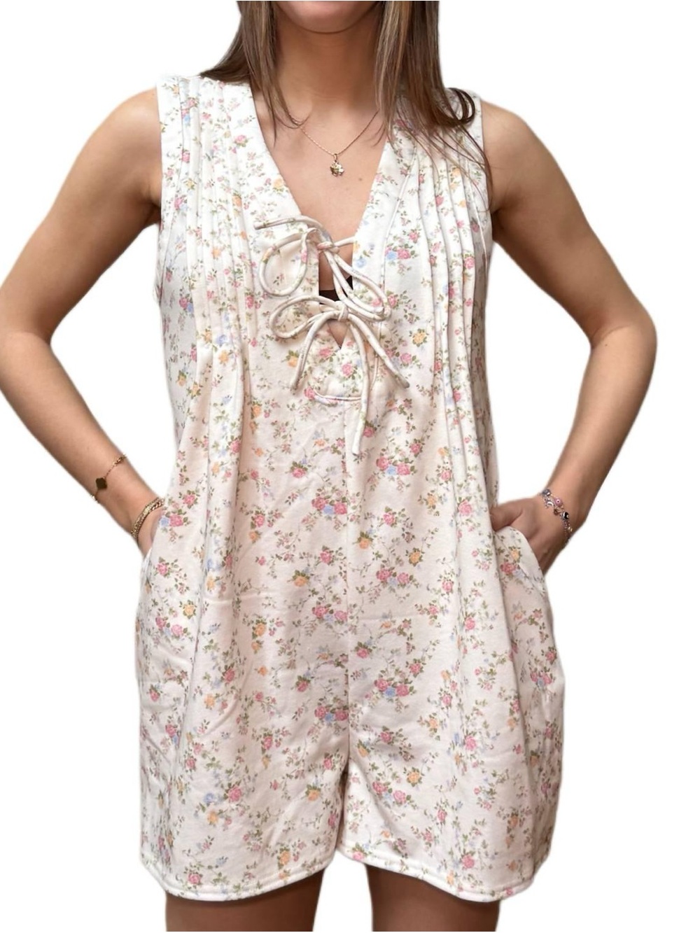 Floral Romper Tie- Front